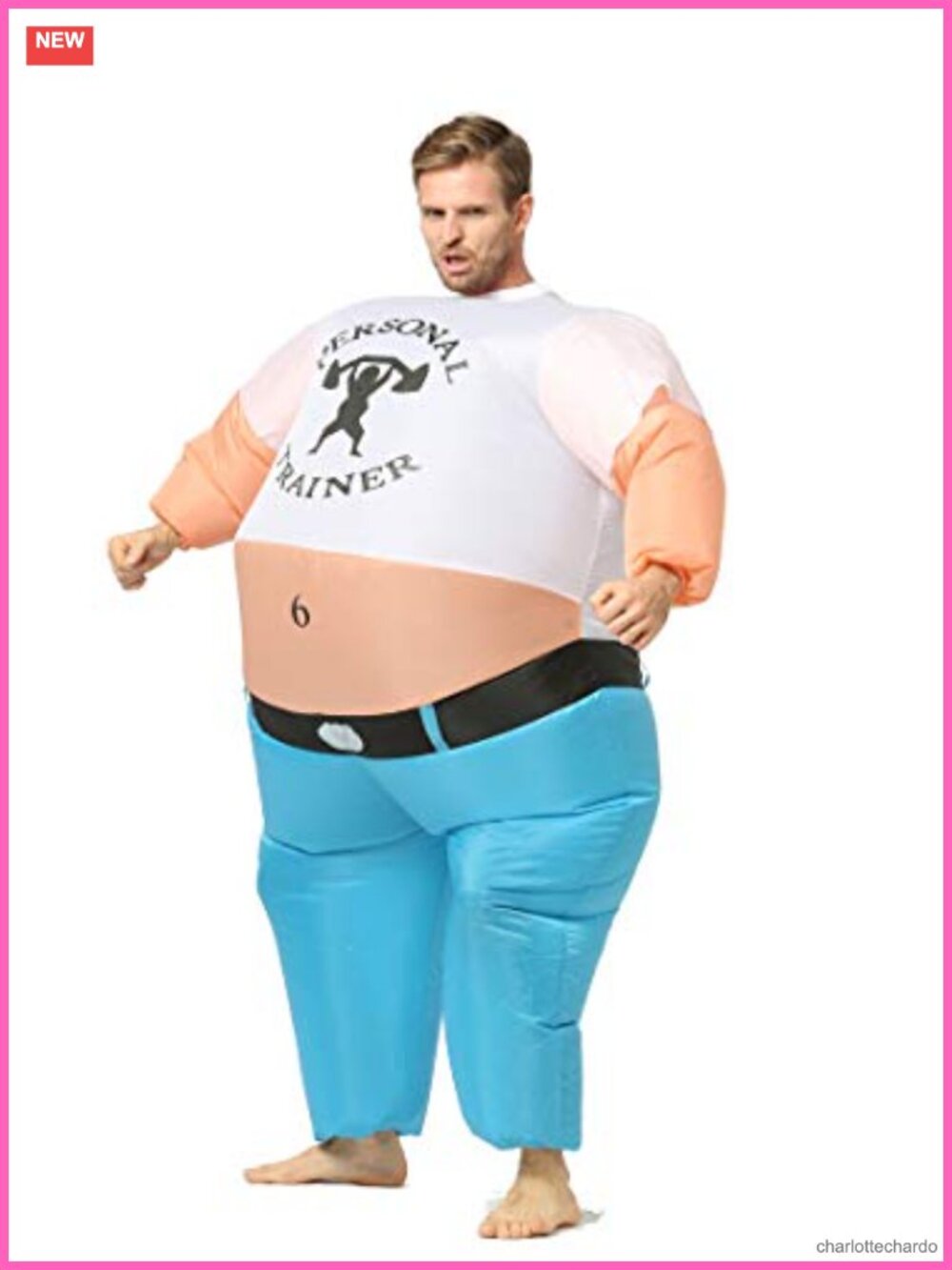 Personal Trainer Inflatable Costume Adult Blow Up Workout Suit Shoulder Press